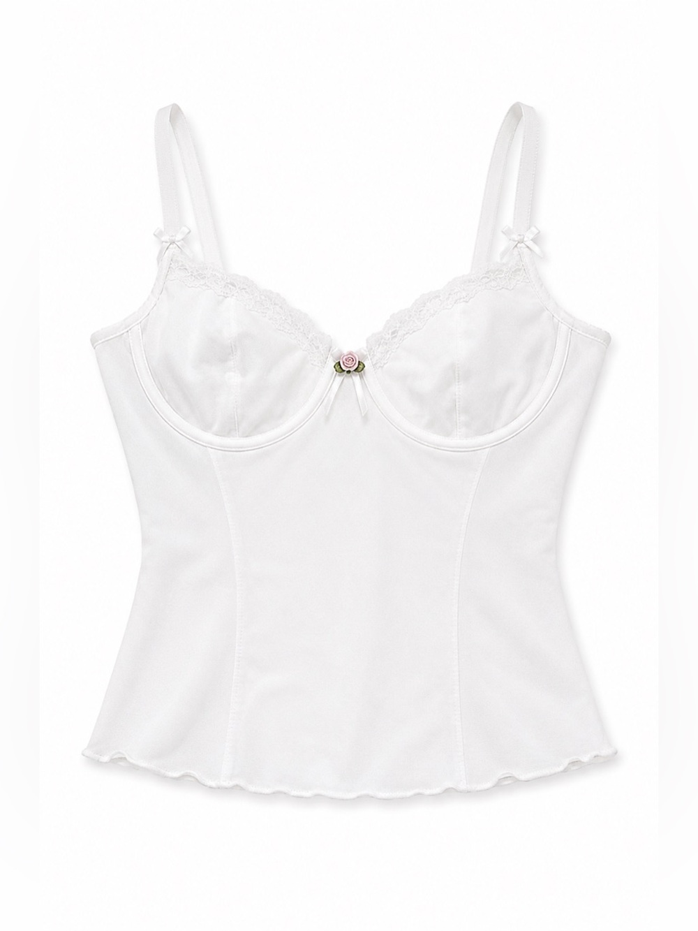 White Lace-Trim Longline Bra Top